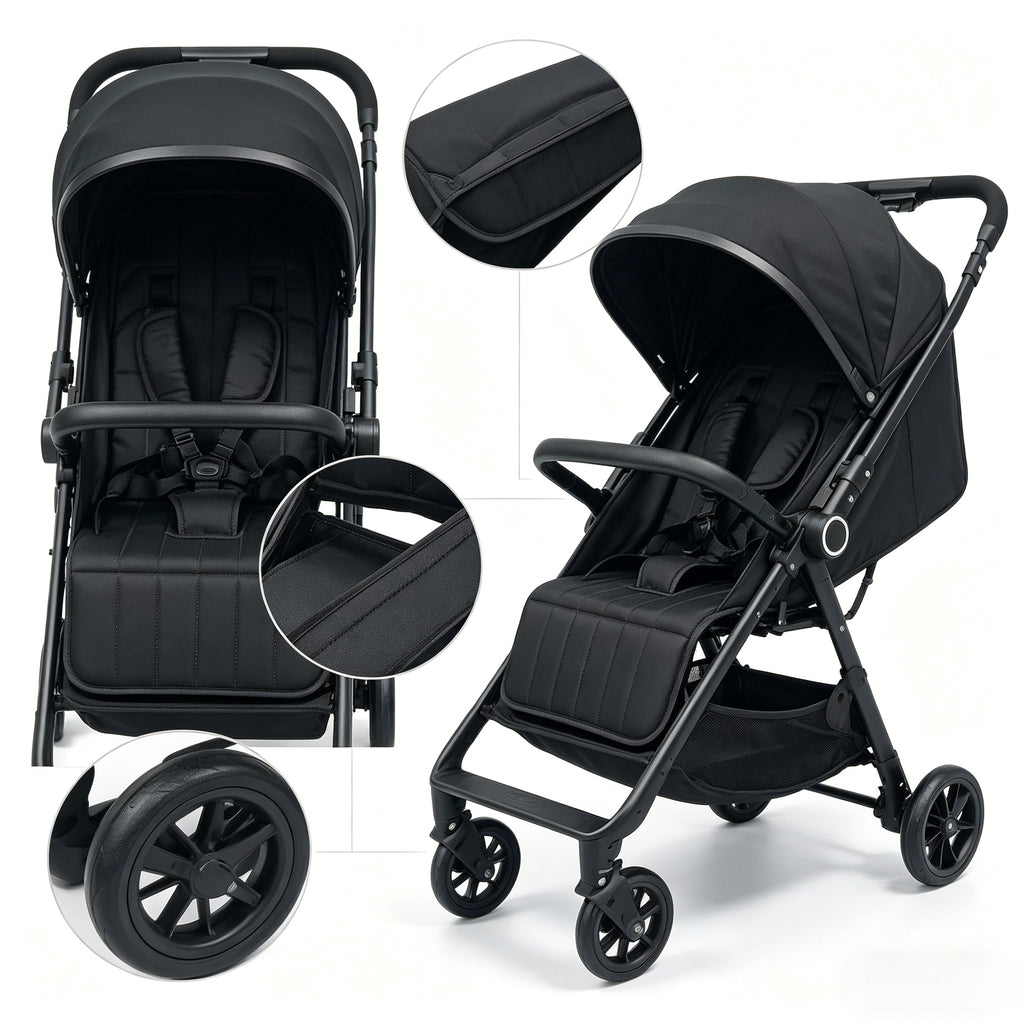 Foldable Lightweight Baby Stroller, Adjustable Canopy, Reclining Seat, Large Storage, Compact Travel Stroller for Airplane, Infa