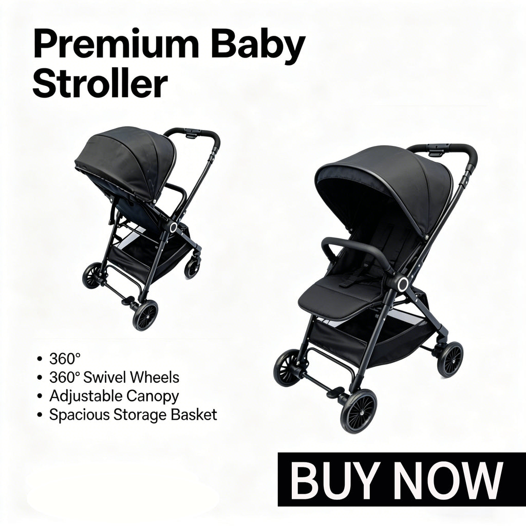 Foldable Lightweight Baby Stroller, Adjustable Canopy, Reclining Seat, Large Storage, Compact Travel Stroller for Airplane, Infa