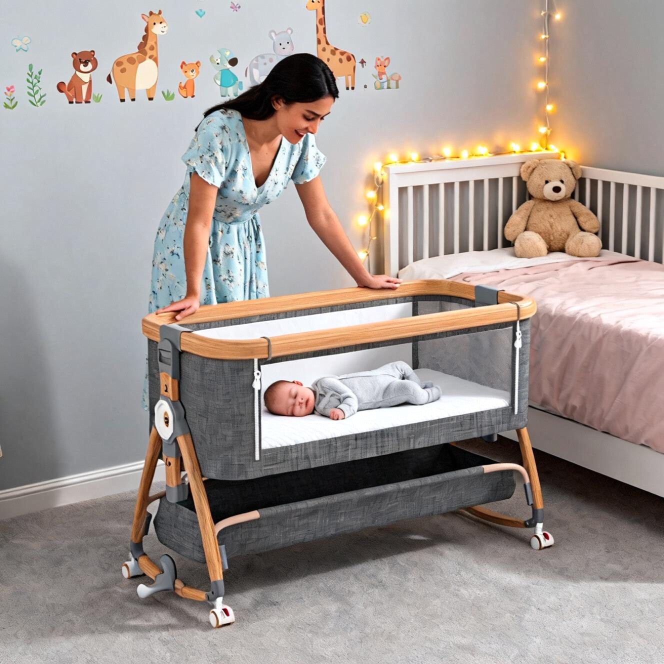 Baby Crib Portable Foldable Multi-Functional Baby Cradle Bed Newborn Children's Splicing Large Bed
