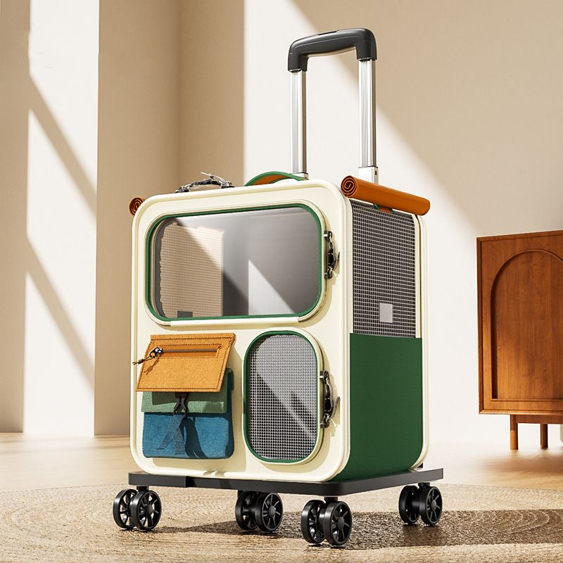 Cat Carrier Outdoor Large Capacity Luggage Multi-Cat Pet Portable Cat Multi-Function Wheeled Trolley Transparent Backpack