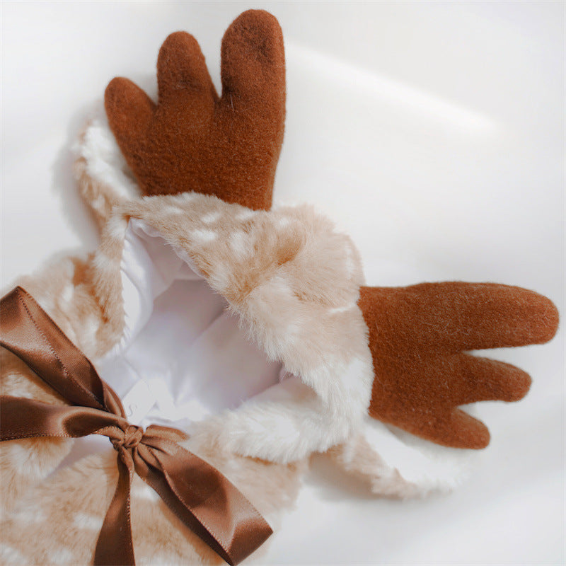 Christmas Pet Costume Reindeer Cape Warm Dog Cat Clothes Transformation Hat Accessories Wholesale -Customizable-Direct from the factory