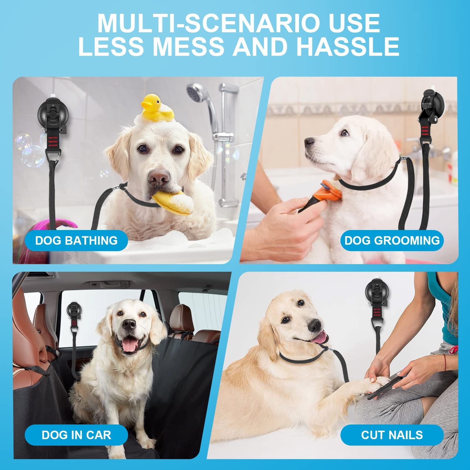 Pet Bathing Fixed Rope Cat Dog Grooming Table Hanging Rope Grooming Cleaning Tool Anti-Movement Suction Cup Fixed Traction Rope