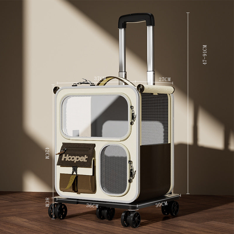 Cat Carrier Outdoor Large Capacity Luggage Multi-Cat Pet Portable Cat Multi-Function Wheeled Trolley Transparent Backpack