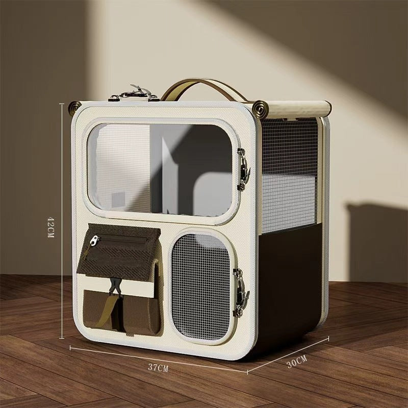 Cat Carrier Outdoor Large Capacity Luggage Multi-Cat Pet Portable Cat Multi-Function Wheeled Trolley Transparent Backpack