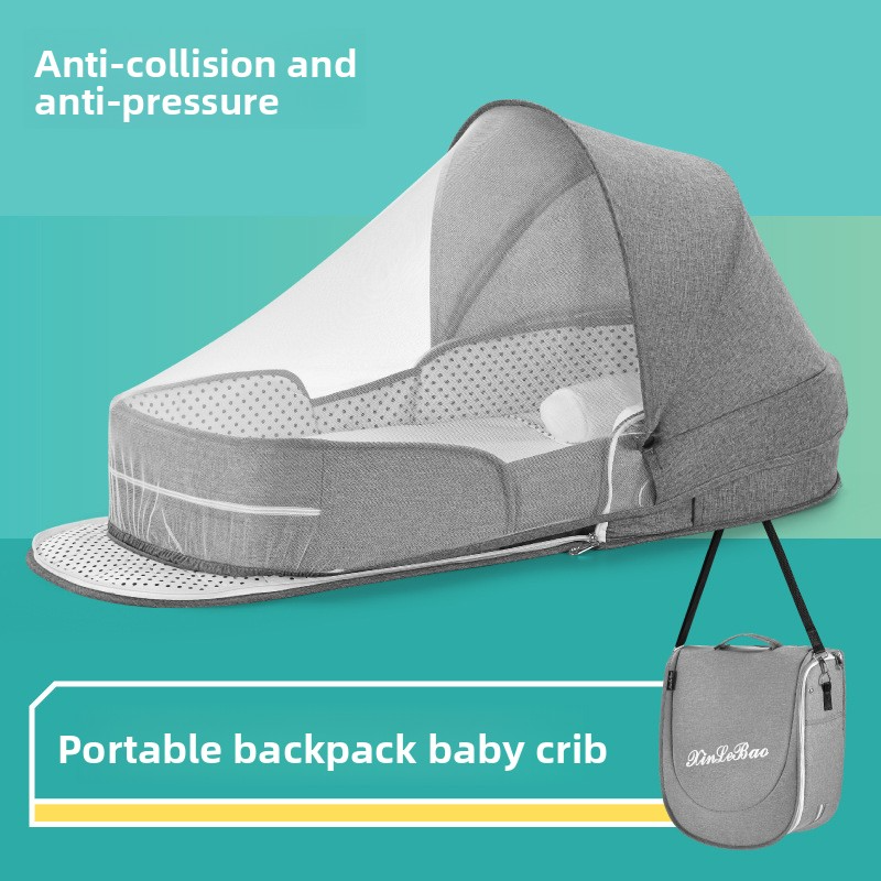 Portable Baby Crib, Movable Bed-in-Bed, Multifunctional Foldable Baby Bed, Newborn BB Crib with Mosquito Net