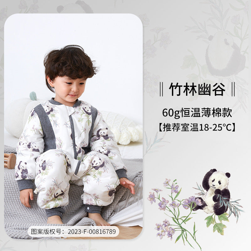 Quilted Children's Split-Leg Sleeping Bag Autumn Winter Pure Cotton Thickened One-Piece Infant Constant Temperature Baby Antibacterial Sleepwear A Class
