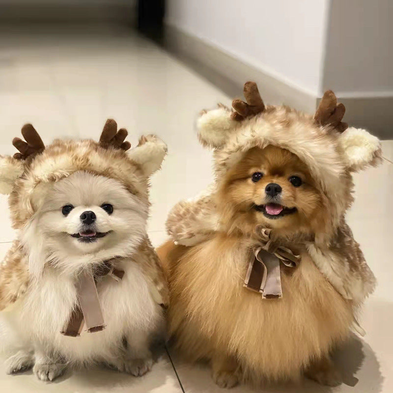 Christmas Pet Costume Reindeer Cape Warm Dog Cat Clothes Transformation Hat Accessories Wholesale -Customizable-Direct from the factory
