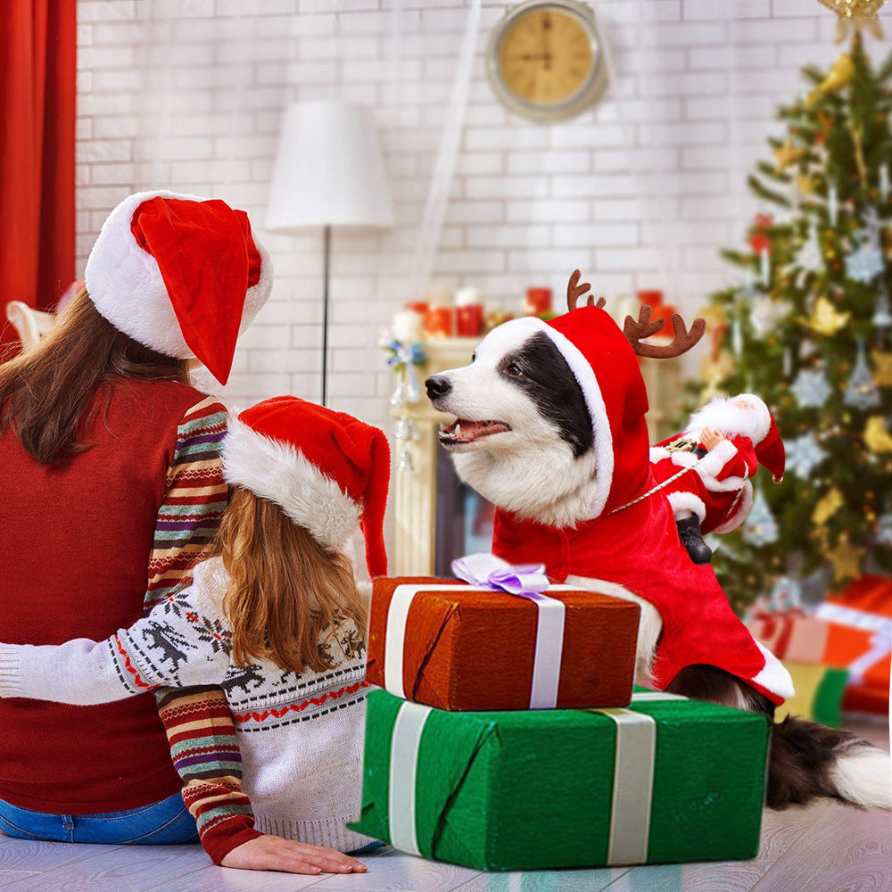 Pet Dog Christmas Costume Santa Claus Riding Outfit Christmas Pet Clothes Reindeer Riding Outfit Pet Christmas Supplies