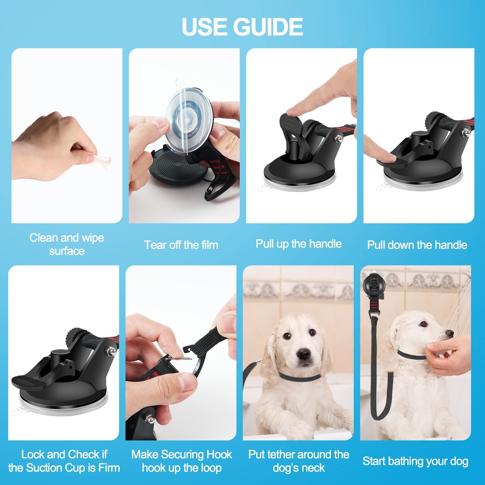 Pet Bathing Fixed Rope Cat Dog Grooming Table Hanging Rope Grooming Cleaning Tool Anti-Movement Suction Cup Fixed Traction Rope