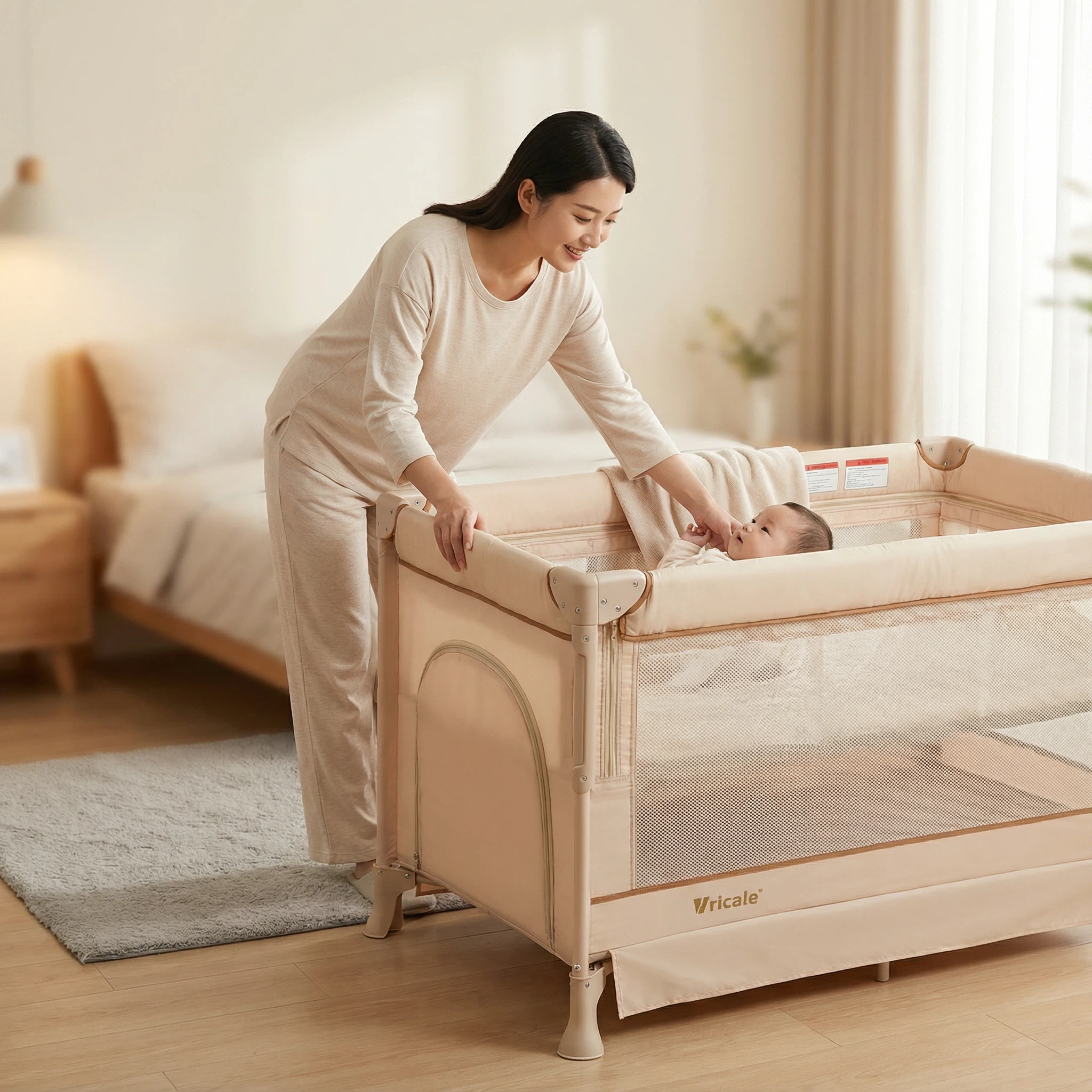 Infant bed 0 formaldehyde environmental protection material, seamless joint large bed + universal silent wheels, protect baby sleep.