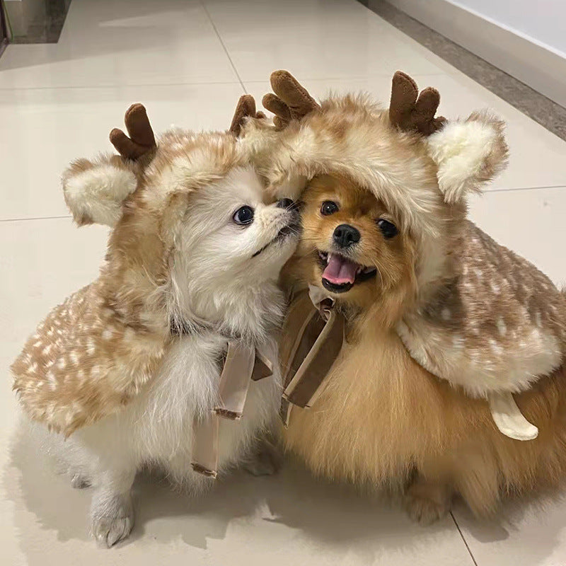 Christmas Pet Costume Reindeer Cape Warm Dog Cat Clothes Transformation Hat Accessories Wholesale -Customizable-Direct from the factory