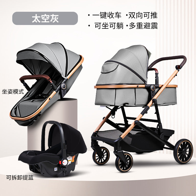 Baby Stroller with High View, Can Sit and Lie Down Baby Carriage Foldable Two-Way All-Season Shock-Absorbing Baby Stroller Lightweight Pushchair