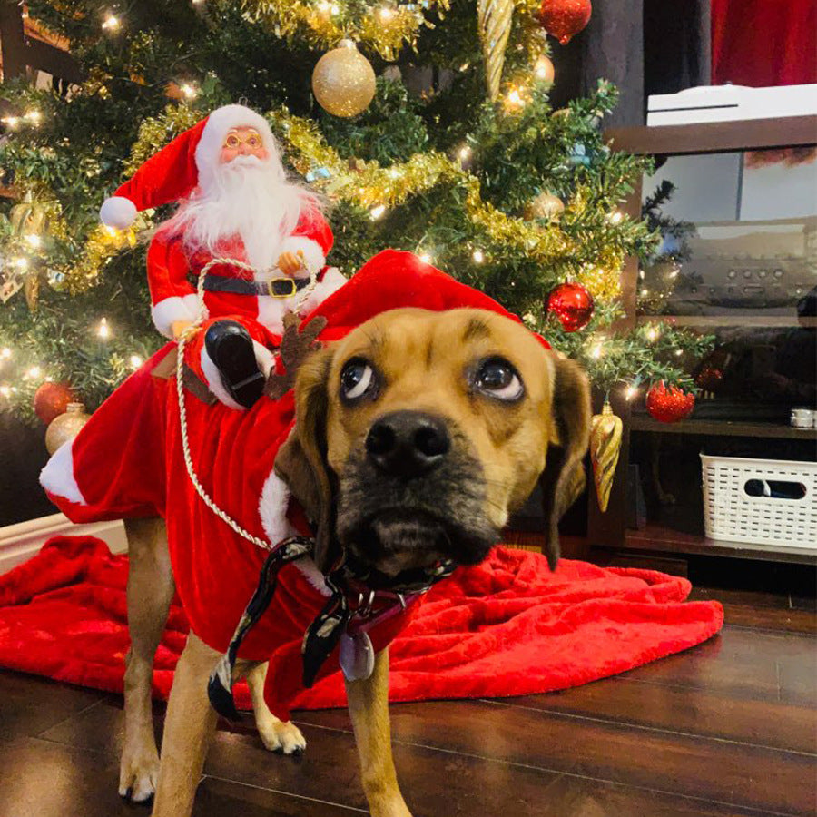 Pet Dog Christmas Costume Santa Claus Riding Outfit Christmas Pet Clothes Reindeer Riding Outfit Pet Christmas Supplies