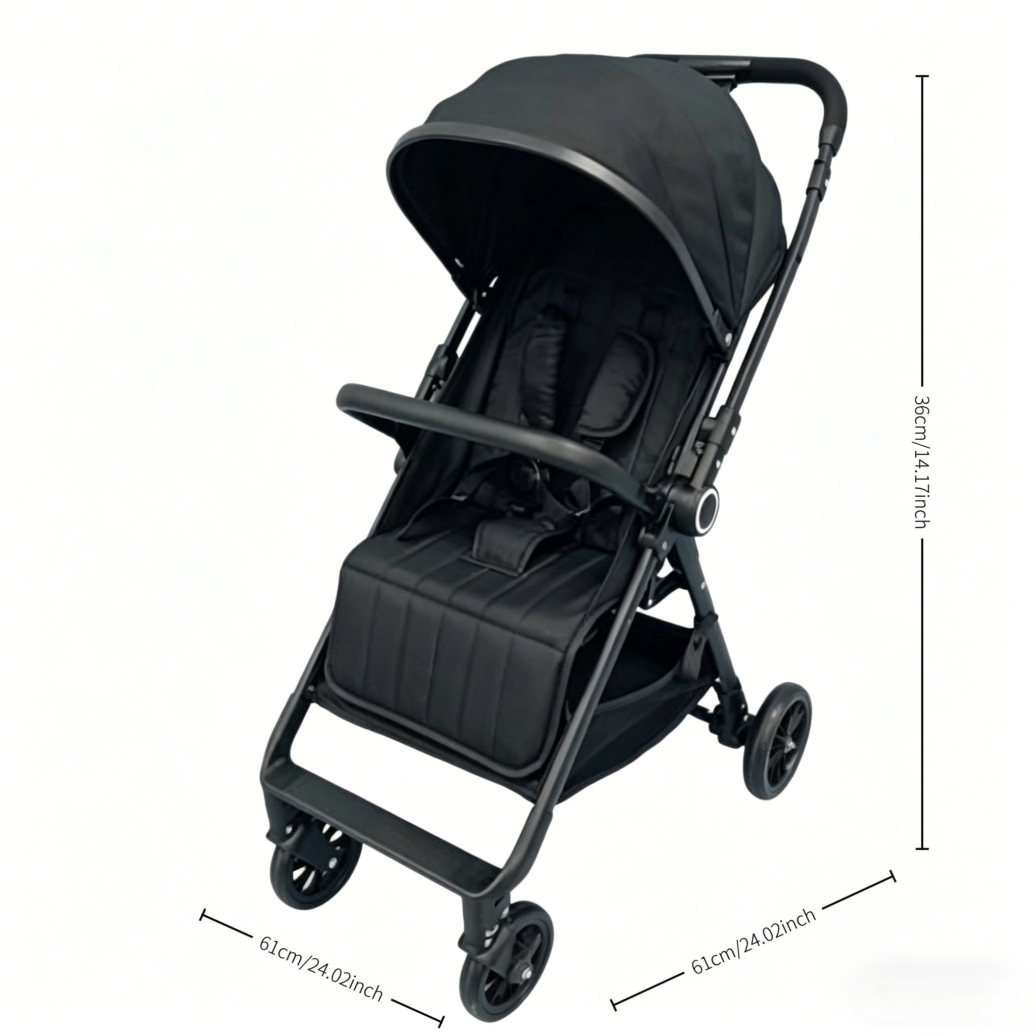 Foldable Lightweight Baby Stroller, Adjustable Canopy, Reclining Seat