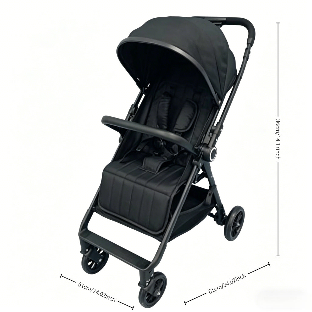 Foldable Lightweight Baby Stroller, Adjustable Canopy, Reclining Seat, Large Storage, Compact Travel Stroller for Airplane, Infa