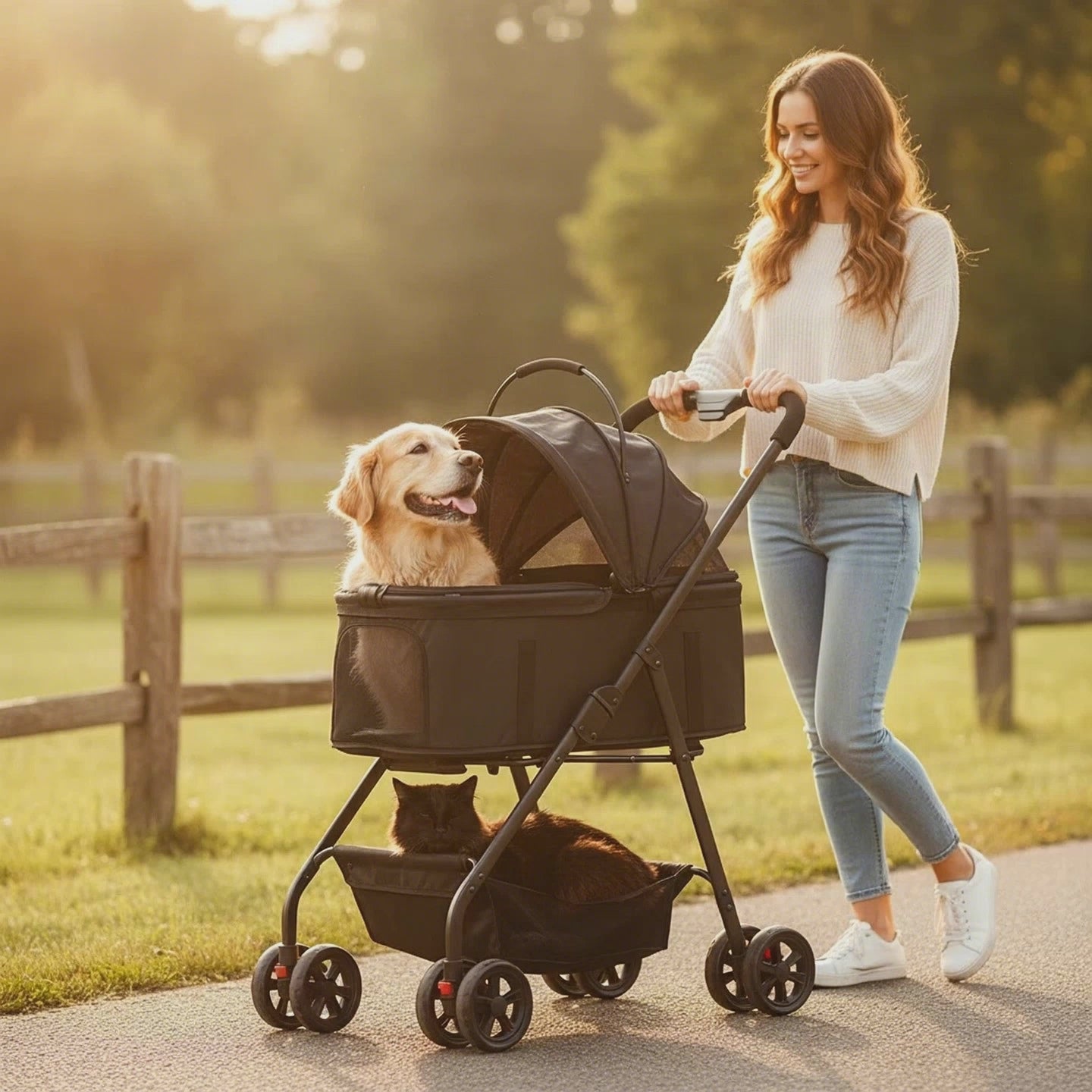 Pet cart  High landscape design + silent wheels, strong load capacity, sufficient space, sun protection, breathable, good quality travel for pets.