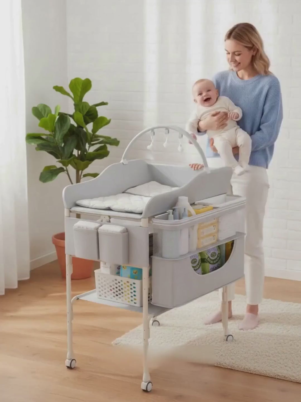 Newborn baby changing table, foldable and portable, super convenient for changing diapers and nursing.